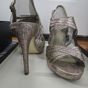 Adrianna Papell Shimmering Gold Strappy Heels